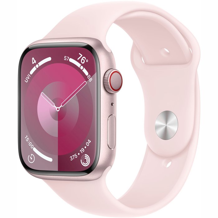 Viedpulkstenis Apple Watch Series 9 GPS + Cellular 45mm Pink Aluminium Case with Light Pink Sport Band - M/L [Mazlietots]